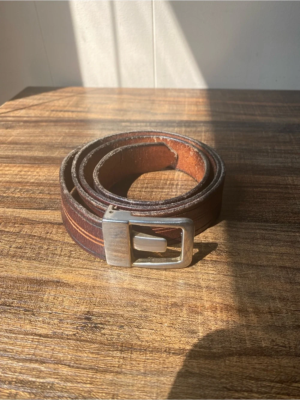 Vintage Handtooled Leather Belt, 34”